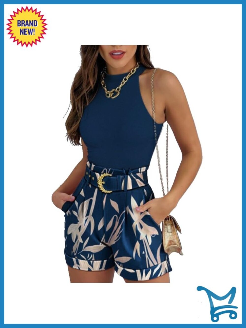 Women's Sleeveless Vest and High Waist Shorts Two-Piece Set with Pockets